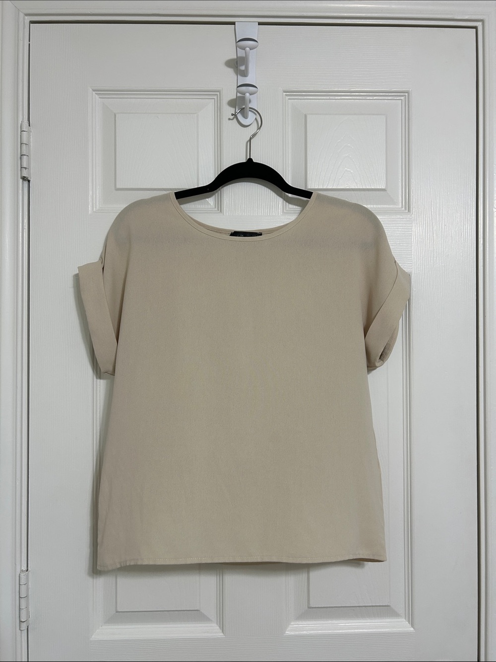 Neutral Beige Short Sleeve Crewneck Top